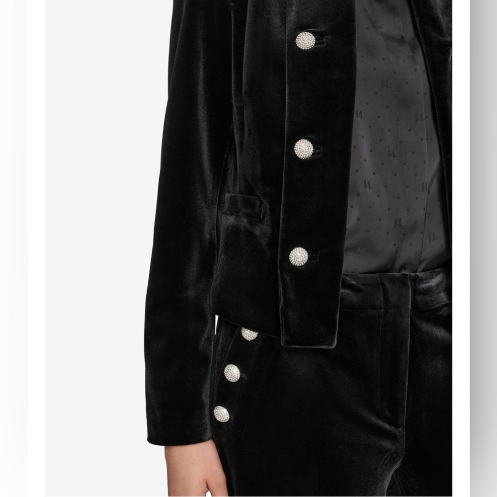 Karl Lagerfeld Velvet Pants Women's Size 12 Black Wide Leg Rhinestone Detail. - Picture 12 of 13